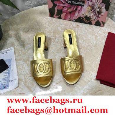 Dolce  &  Gabbana Heel 6.5cm Calfskin Mules Gold With DG Millennials Logo 2021